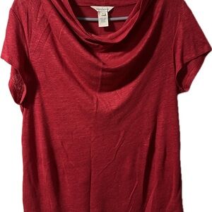 Sundance Red Draped Cowl Neck Short Sleeve Top